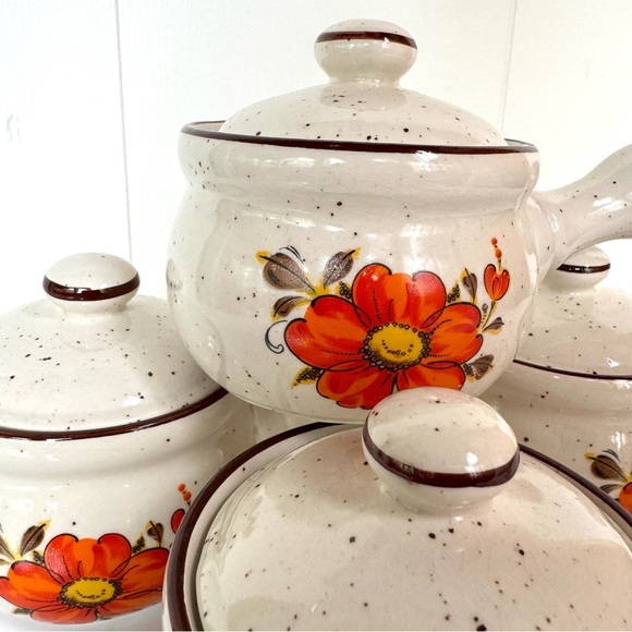 Set of 4 Retro Floral French Onion Soup Bowls Japan - Picture 6 of 13